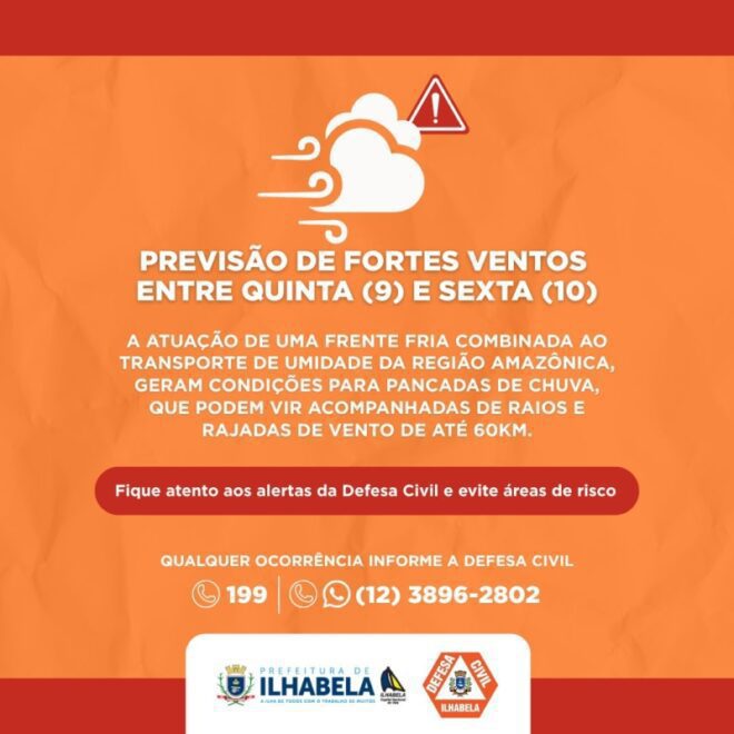 Ilhabela: Alerta da Defesa Civil para riscos e precauções
