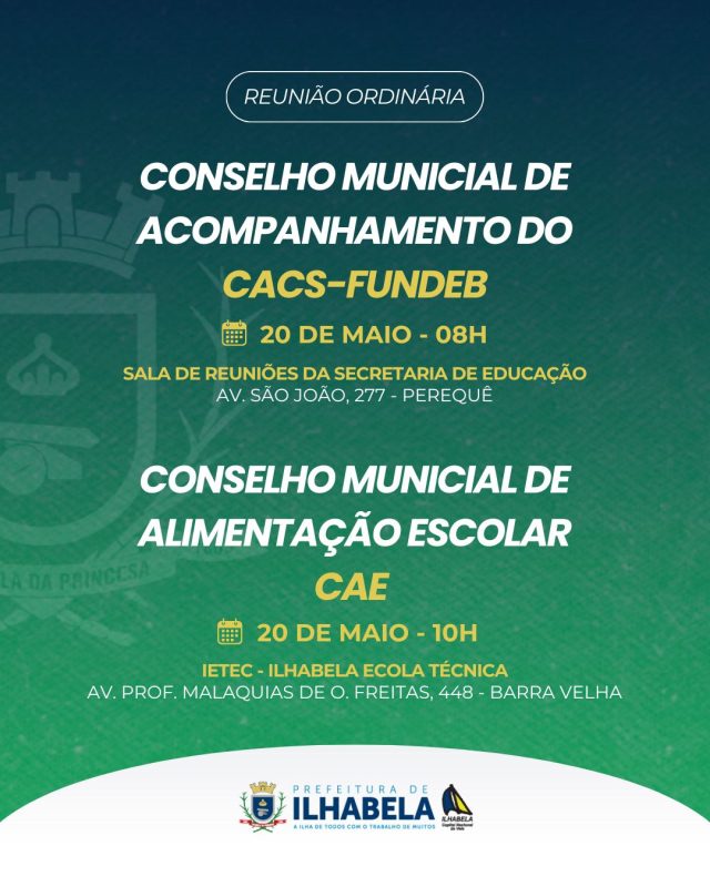 Reunião dos Conselhos de Educação de Ilhabela na terça (20)